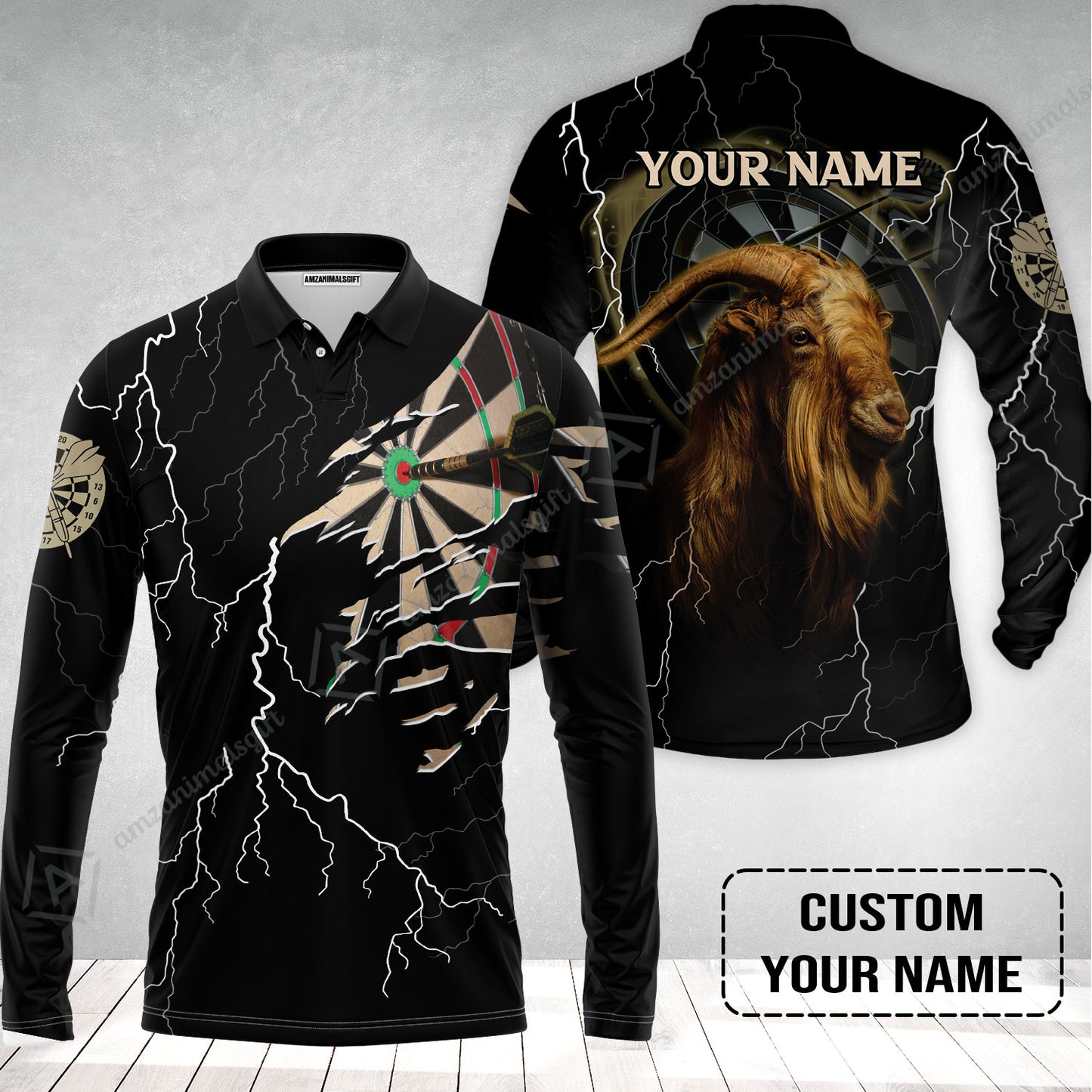 Customized Name Darts Long Polo Shirt, Bullseye Dartboard Personalized Goat And Darts Long Polo Shirt