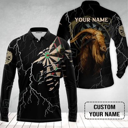 Customized Name Darts Long Polo Shirt, Bullseye Dartboard Personalized Goat And Darts Long Polo Shirt