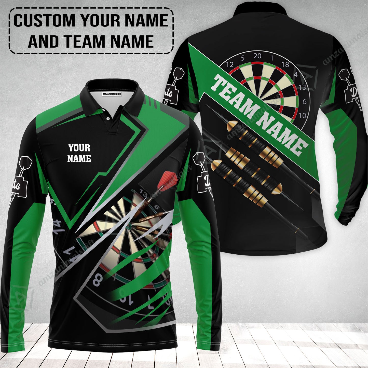 Personalized Darts Long Polo Shirt - Custom Name & Team Name Darts Long Polo Shirt