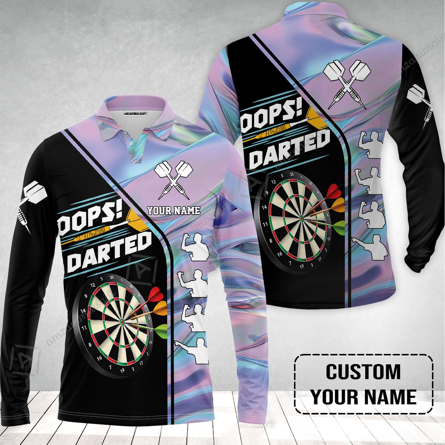 Customized Darts Long Polo Shirt, Dartboard, I Darted, Personalized Name Long Polo Shirt