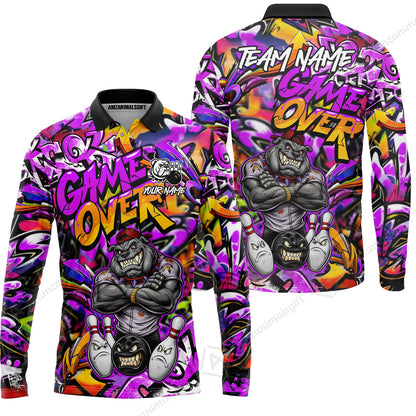 Customized Bowling Unisex Polo Shirt, Cool BullDog With Angry Bowling Game Over - Personalized Name And Team Name