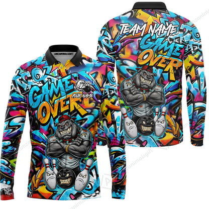 Customized Bowling Unisex Polo Shirt, Cool BullDog With Angry Bowling Game Over - Personalized Name And Team Name