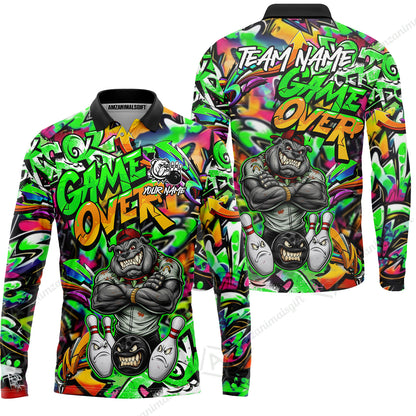 Customized Bowling Unisex Polo Shirt, Cool BullDog With Angry Bowling Game Over - Personalized Name And Team Name