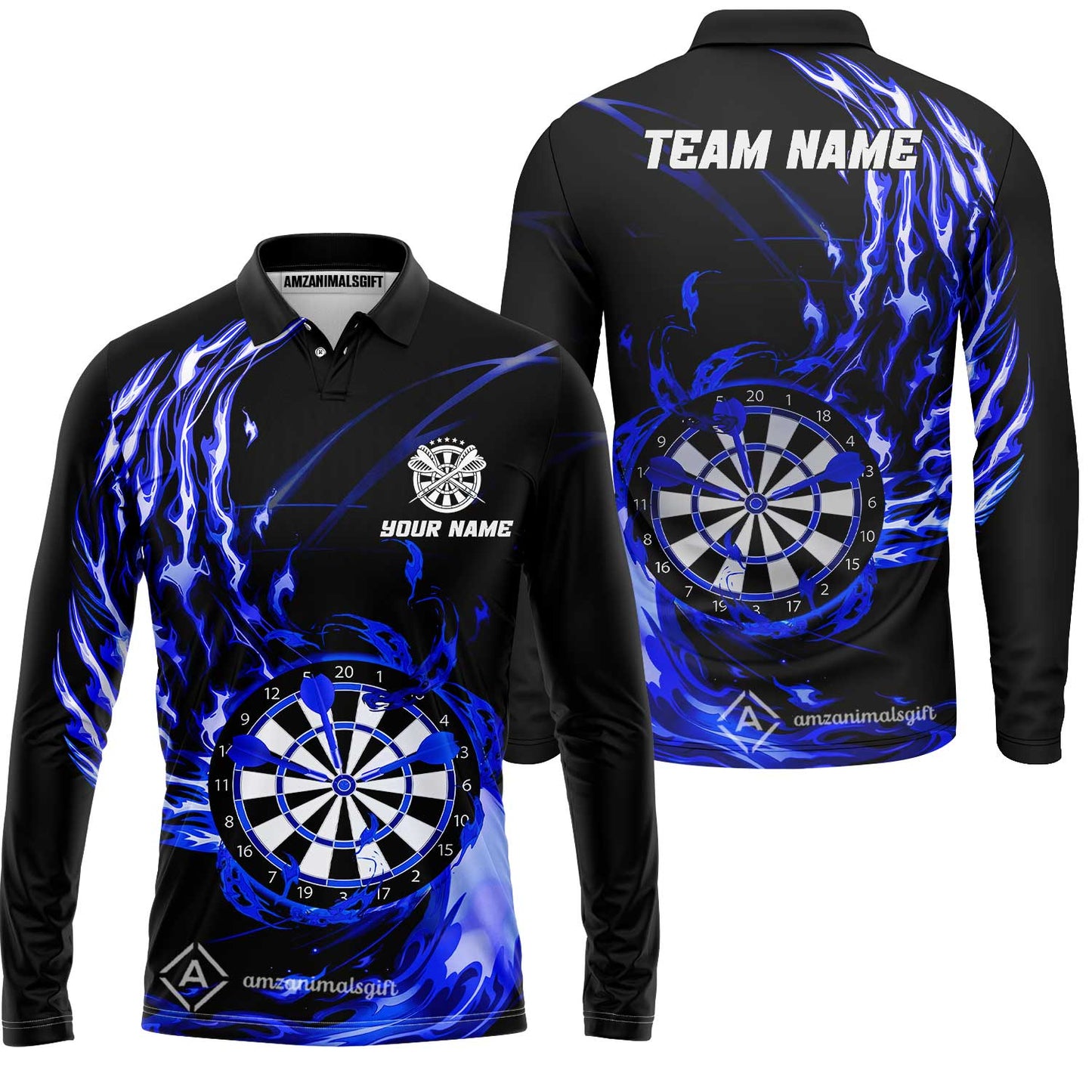 Personalized Darts Hawaiian Shirt - Custom Name & Team Name Darts Purple Fire Polo Shirt For Women, Darts Team, Darts Lover