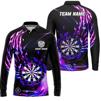 Personalized Darts Hawaiian Shirt - Custom Name & Team Name Darts Purple Fire Polo Shirt For Women, Darts Team, Darts Lover