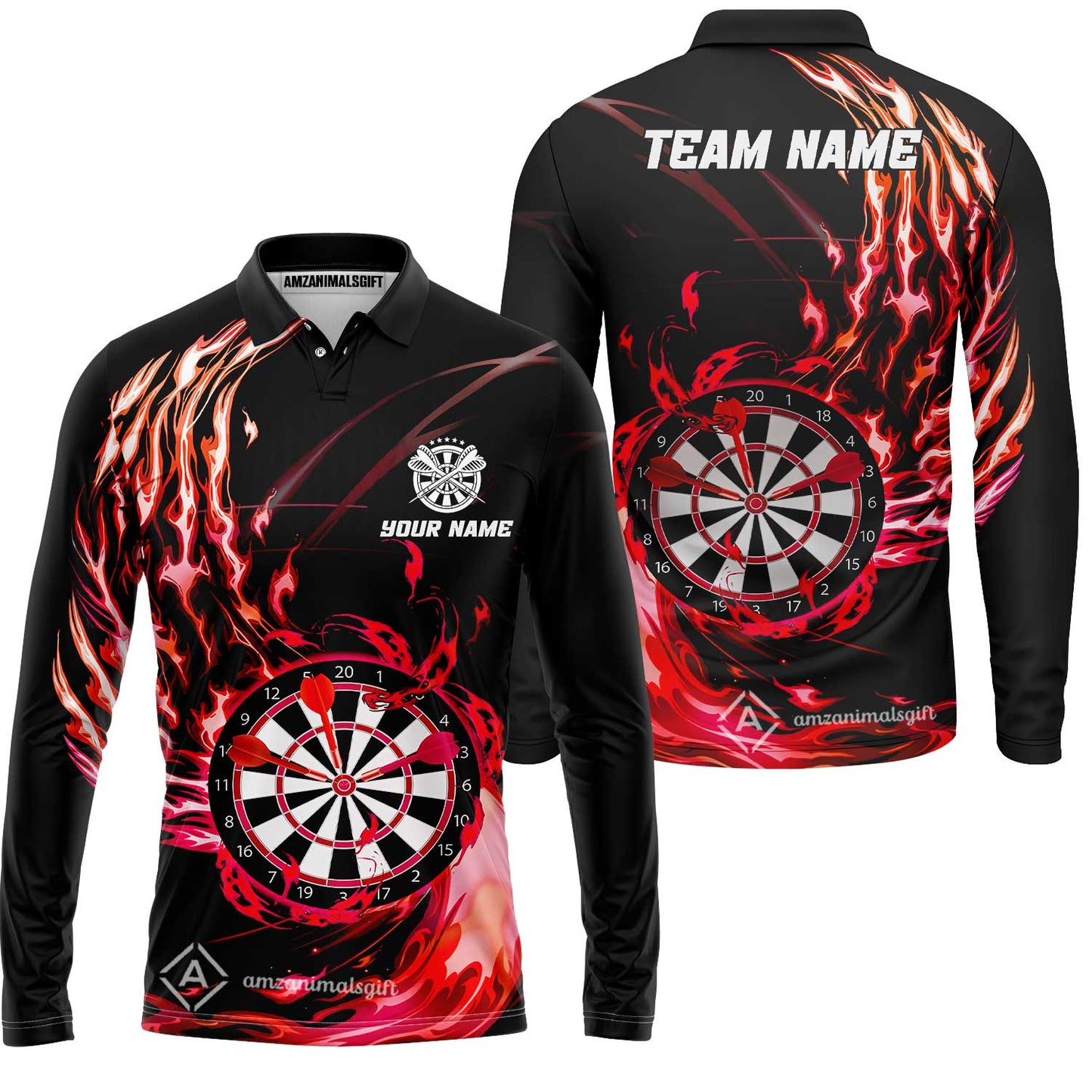 Personalized Darts Hawaiian Shirt - Custom Name & Team Name Darts Purple Fire Polo Shirt For Women, Darts Team, Darts Lover