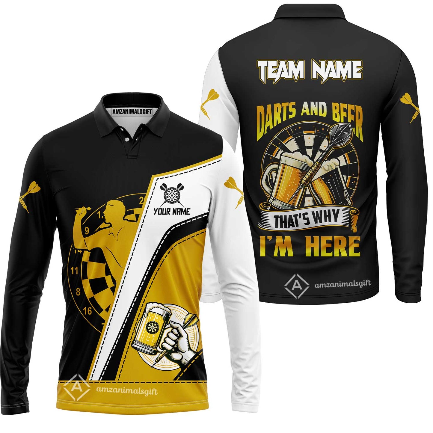 Custom Dart and Beer Jersey Polo Quarter-Zip Team Shirts, That's Why I'm Here Customized Name Team Name Darts Team Jerseys Uniform