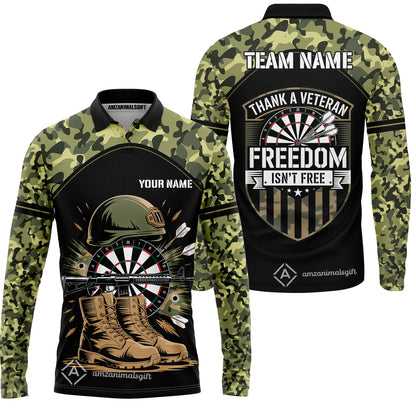 Custom Military Green Camouflage Dartboard Collar Quater-Zip Jersey Team Shirts, Customized Name Team Name Darts Team Jerseys Uniform