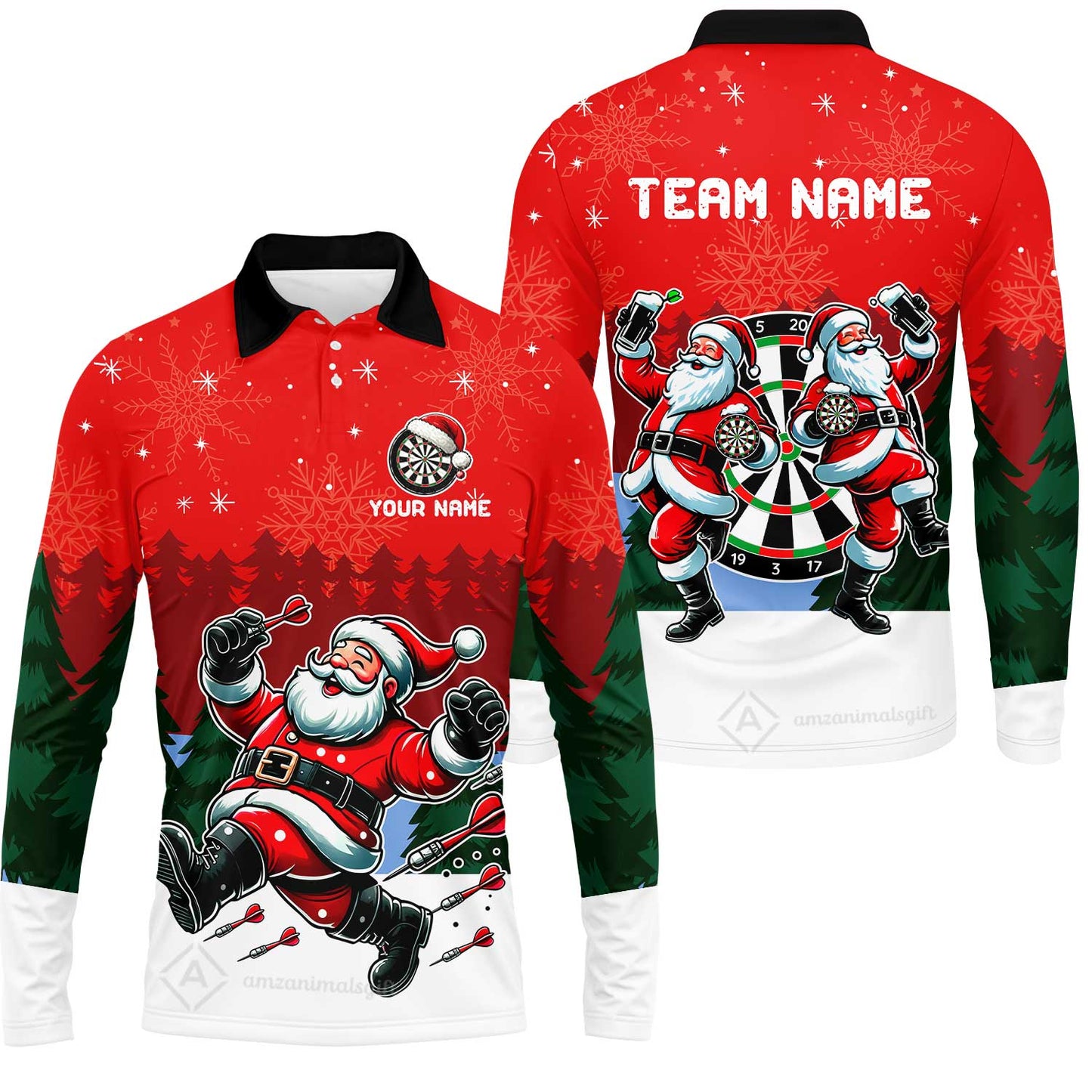 Custom Funny Santa Darts Team Unisex Polo Shirts, Darts uniforms Funny Santa Personalized Name And Team Name