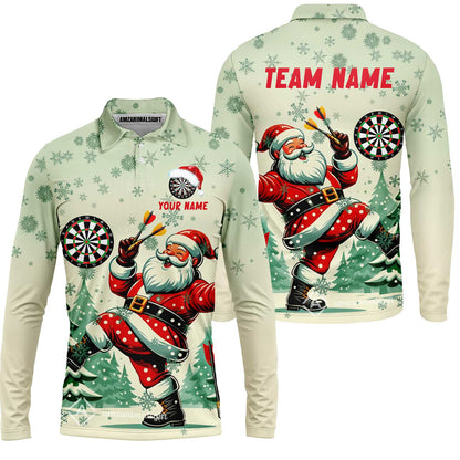 Custom Funny Santa Darts Team Unisex Polo Shirts, Darts uniforms Funny Santa Personalized Name And Team Name