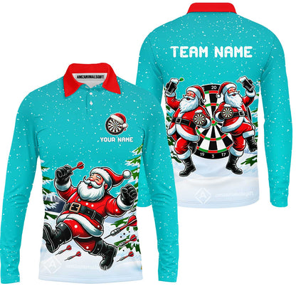 Custom Funny Santa Darts Team Unisex Polo Shirts, Darts uniforms Funny Santa Personalized Name And Team Name