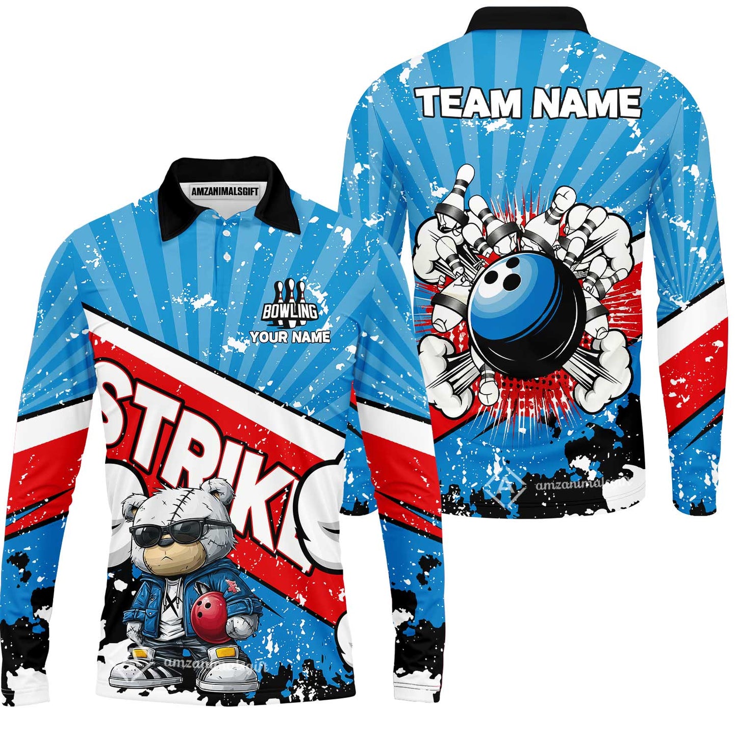 Customized Unisex Polo Shirt, Bowling Hip Hop Cartoon Design, Uniform Bowling - Personalized Name And Team Name