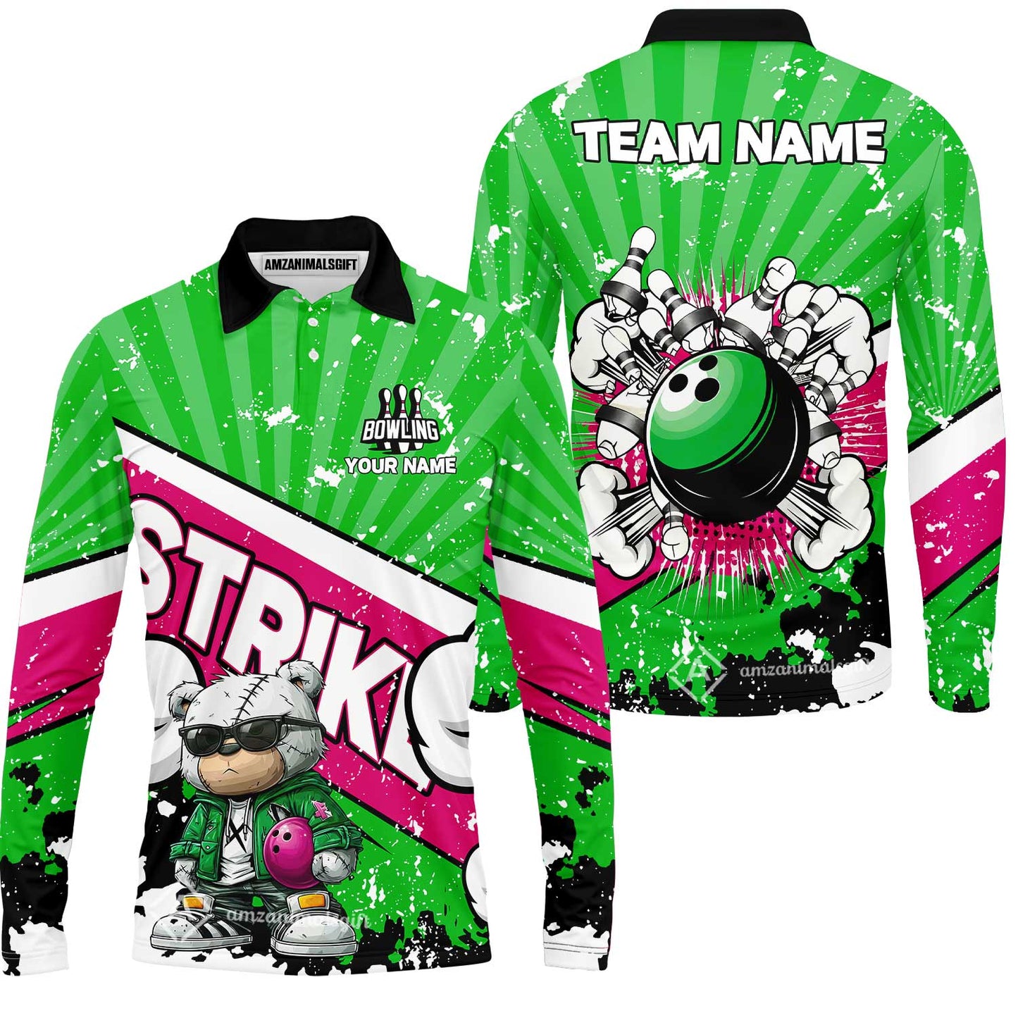 Customized Unisex Polo Shirt, Bowling Hip Hop Cartoon Design, Uniform Bowling - Personalized Name And Team Name