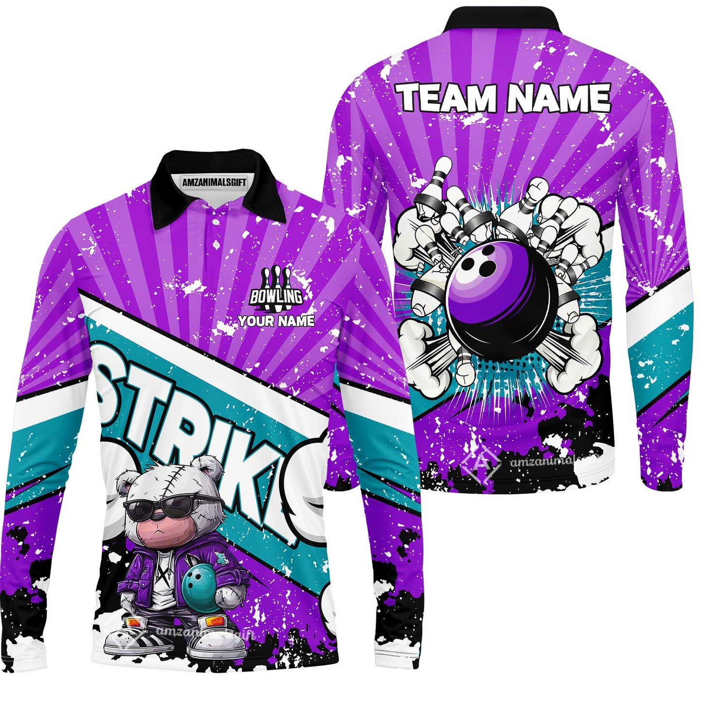 Customized Unisex Polo Shirt, Bowling Hip Hop Cartoon Design, Uniform Bowling - Personalized Name And Team Name