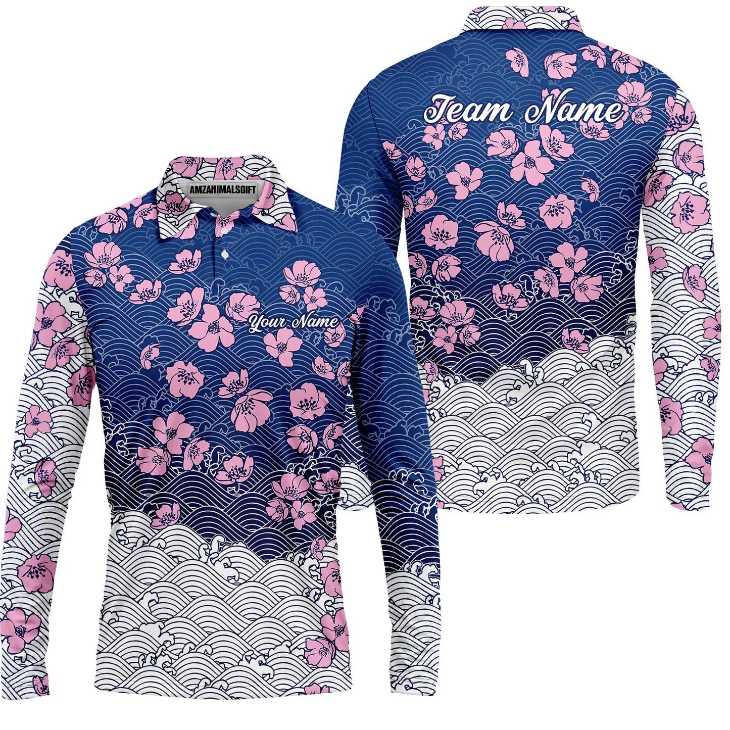 Customized Bowling Quarter-Zip Jersey Polo Shirts, Flowers Cherry Blossom Bowling Shirt For Tournament Team Men Women Bowlers