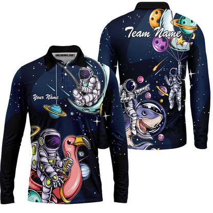 Customized Bowling Unisex Polo Shirt, Galaxy Astronaut, Bowling Uniforms, Personalized Name And Team Name