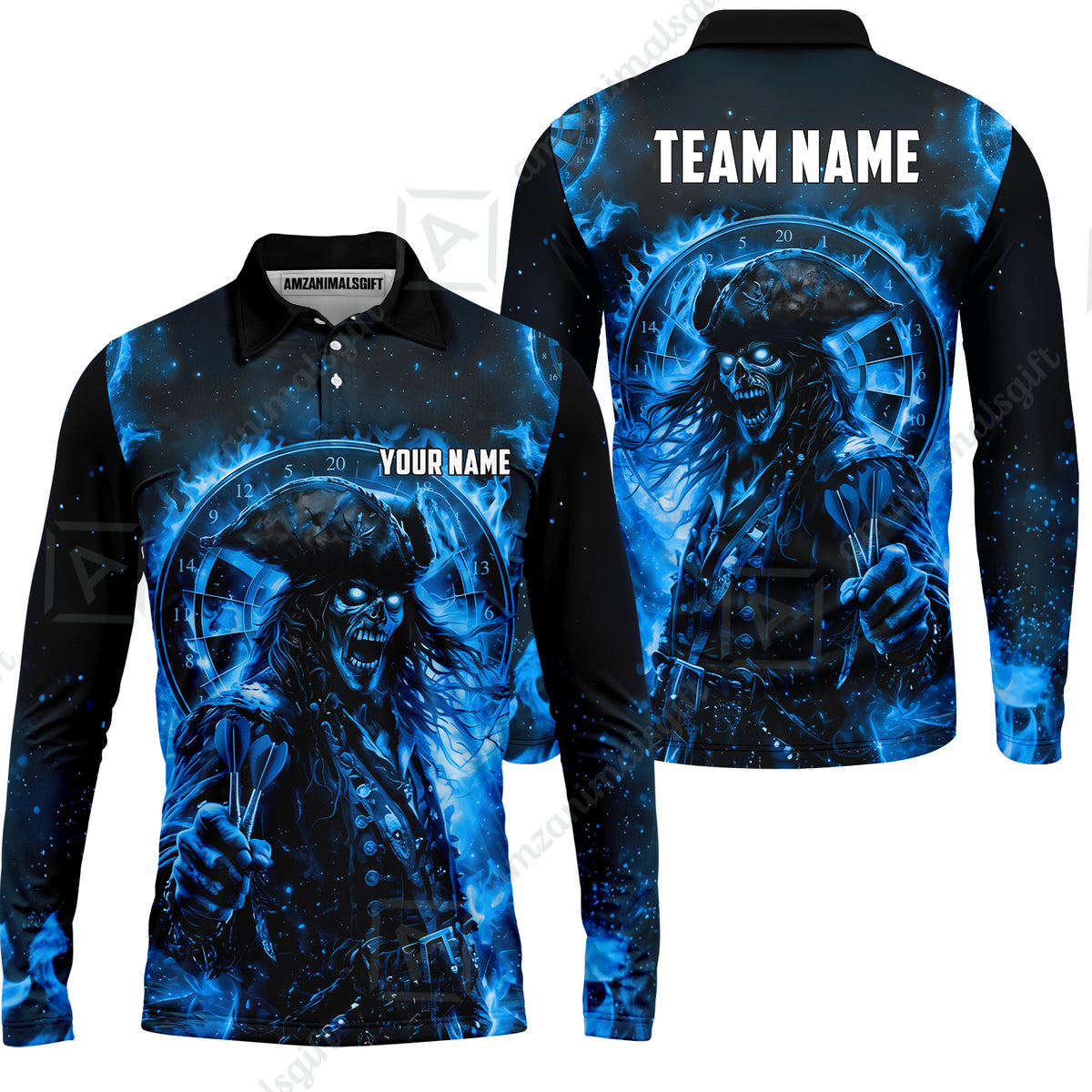 Custom Darts Jersey Polo Shirt, Ghost Pirate, Custom Dart Jersey Team Shirt For Players With Name & Team Name