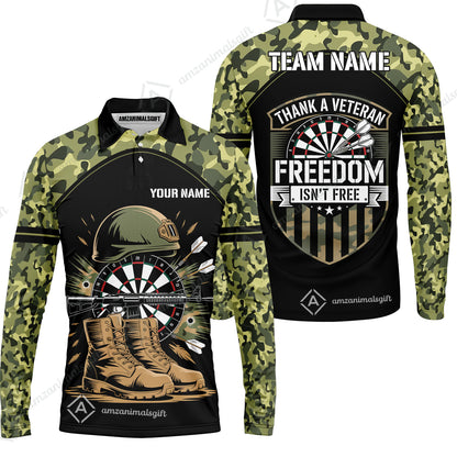 Custom Military Green Camouflage Dartboard Collar Quater-Zip Jersey Team Shirts, Customized Name Team Name Darts Team Jerseys Uniform