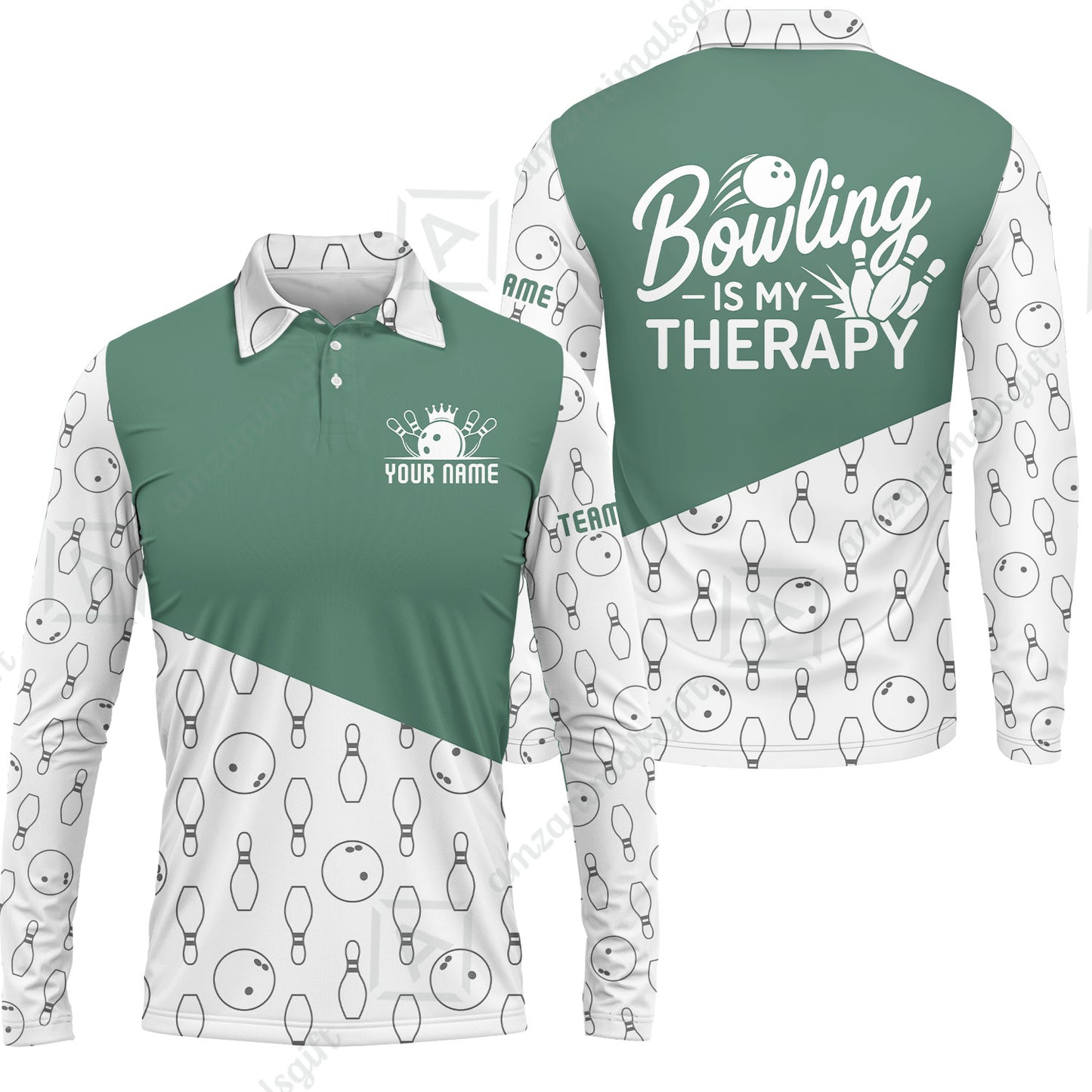 Customized Bowling Shirt, Bowling Is My Therapy, Personalized Polo Shirt For Players With Name & Team Name