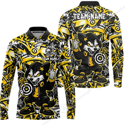 Customized Darts Team Uniform Shirt, Cool Cartoon Wolf With Dartboard, Personalized Name And Team Name