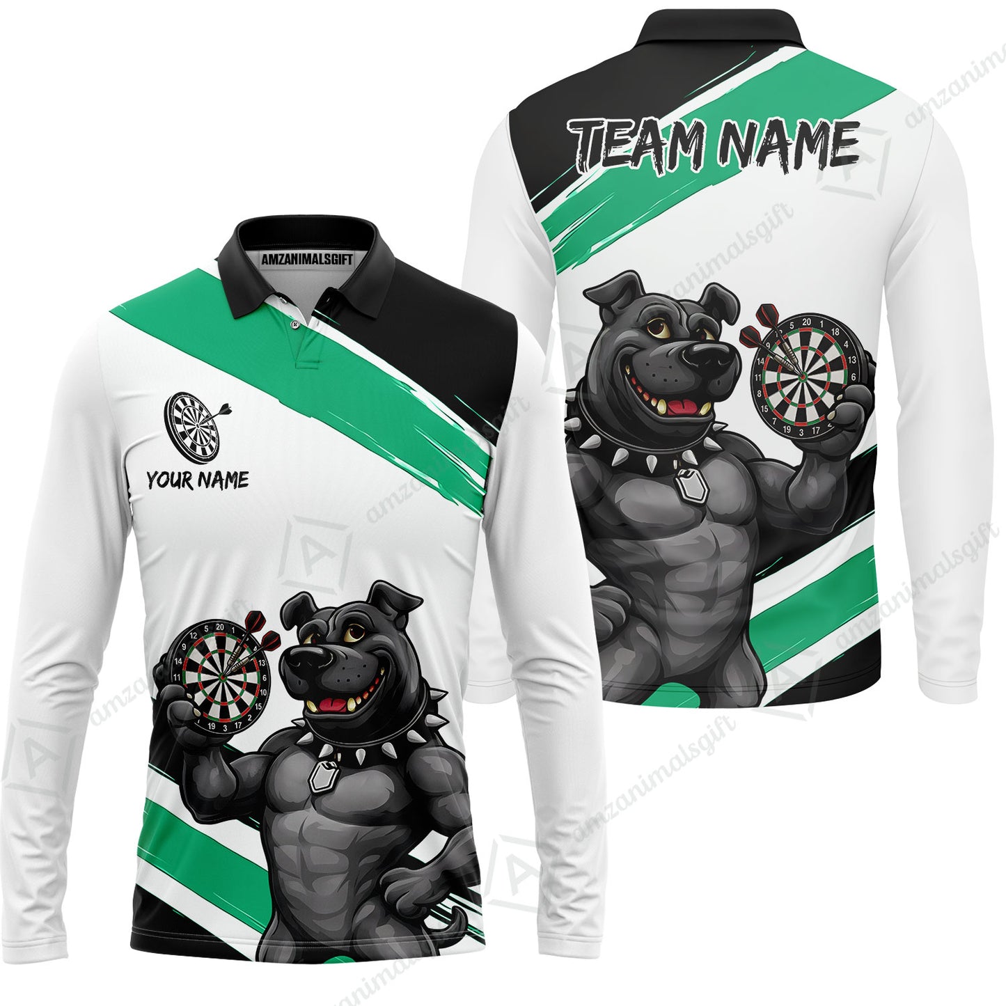 Custom Darts Jersey Polo Shirt, Pitbull Hold Dart Board, Custom Dart Jersey Team Shirt For Players With Name & Team Name