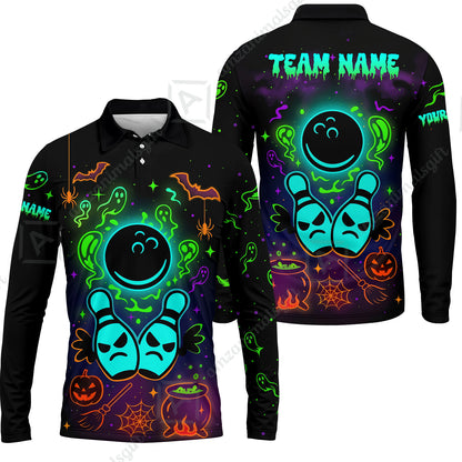 Customized Bowling Shirt, Halloween Neon Bowling, Personalized Polo Shirt For Players With Name & Team Name