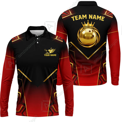 Custom Bowling Jersey Polo Shirt, Luxury Regal Golden Crown, Custom Bowling Jersey Team Shirt For Players With Name and Team Name