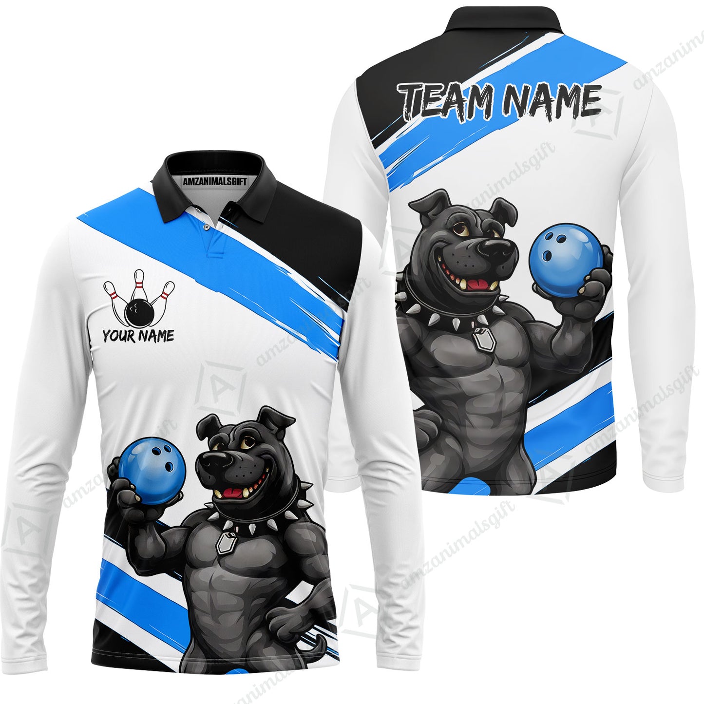 Custom Bowling Jersey Polo Shirt, Badass Dog Bowling Custom Bowling Jersey Team Shirt For Players With Name & Team Name