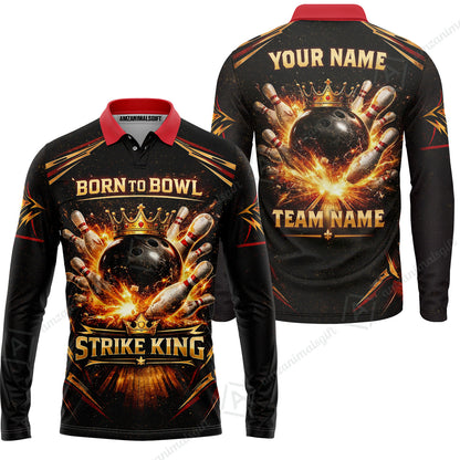 Custom Bowling Jersey Polo Shirt, Born to Bowl King Bowling, Custom Bowling Jersey Team Shirt With Name & Team Name