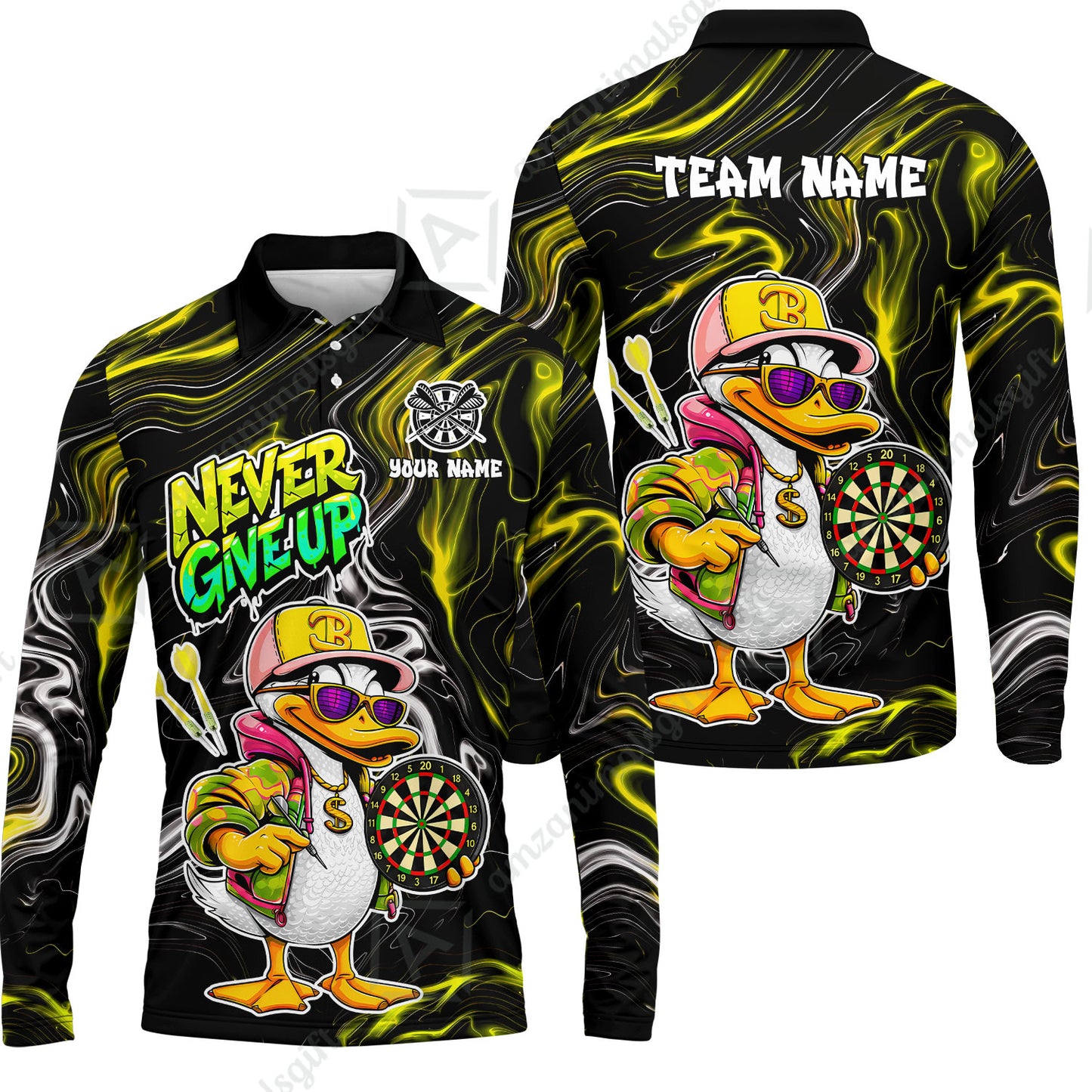 Customized Darts Team Jersey, Duck Never Give Up, Personalized Darts Name And Team Name