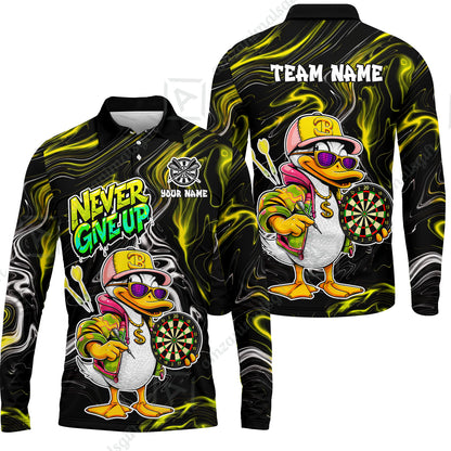 Customized Darts Team Jersey, Duck Never Give Up, Personalized Darts Name And Team Name