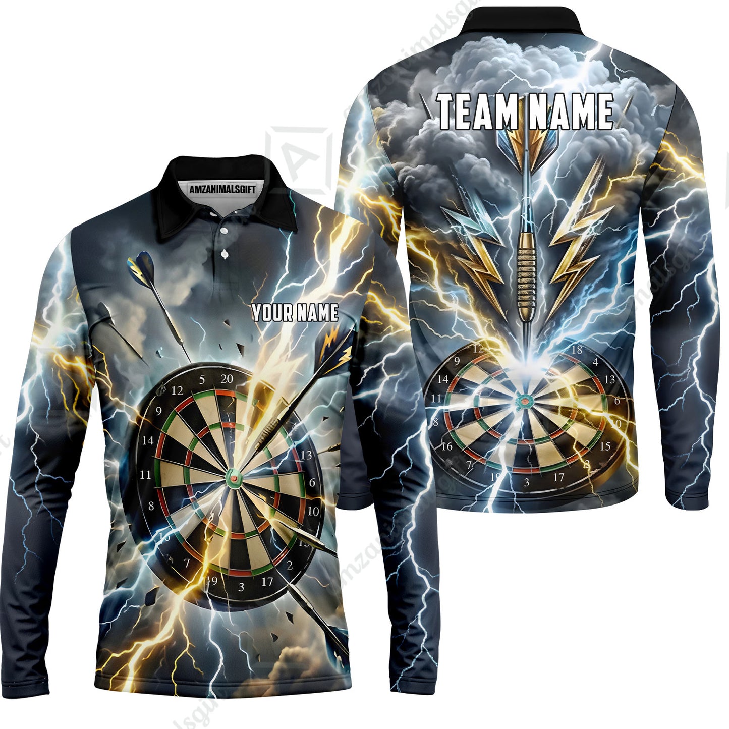 Custom Darts Team Jersey, Personalized Lightning Darts Polo Shirt For Players With Name & Team Name