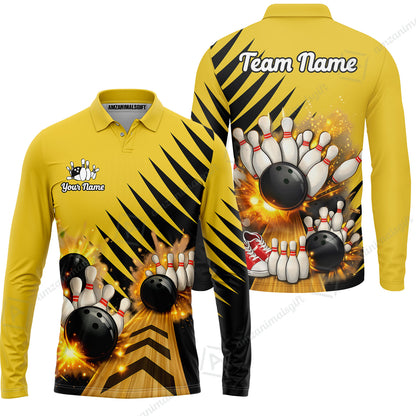 Custom Bowling Quarter Zip Polo Shirt, Yellow Bowling, Custom Bowling Quarter Zip Team Shirt For Players With Name & Team Name