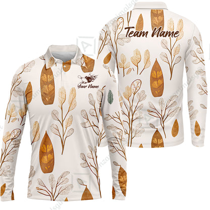 Custom Bowling Jersey Polo Shirt, Leave Pattern, Custom Bowling Jersey Team Shirt For Players With Name & Team Name
