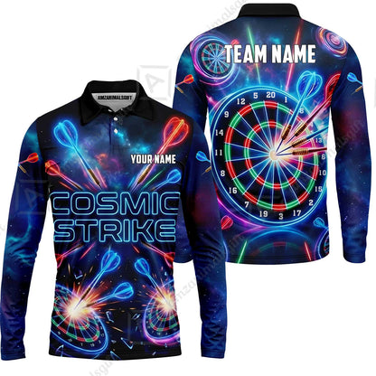 Custom Darts Team Jersey, Personalized Neon Galaxy Strike Darts Polo Shirt For Players With Name & Team Name
