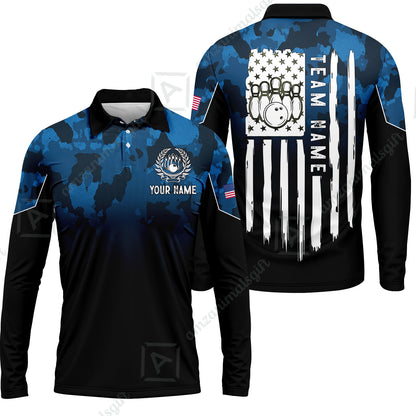 Custom Bowling Jersey Polo Shirt, Tactical Camo Patriotic Flag, Custom Bowling Jersey Team Shirt For Players With Name and Team Name