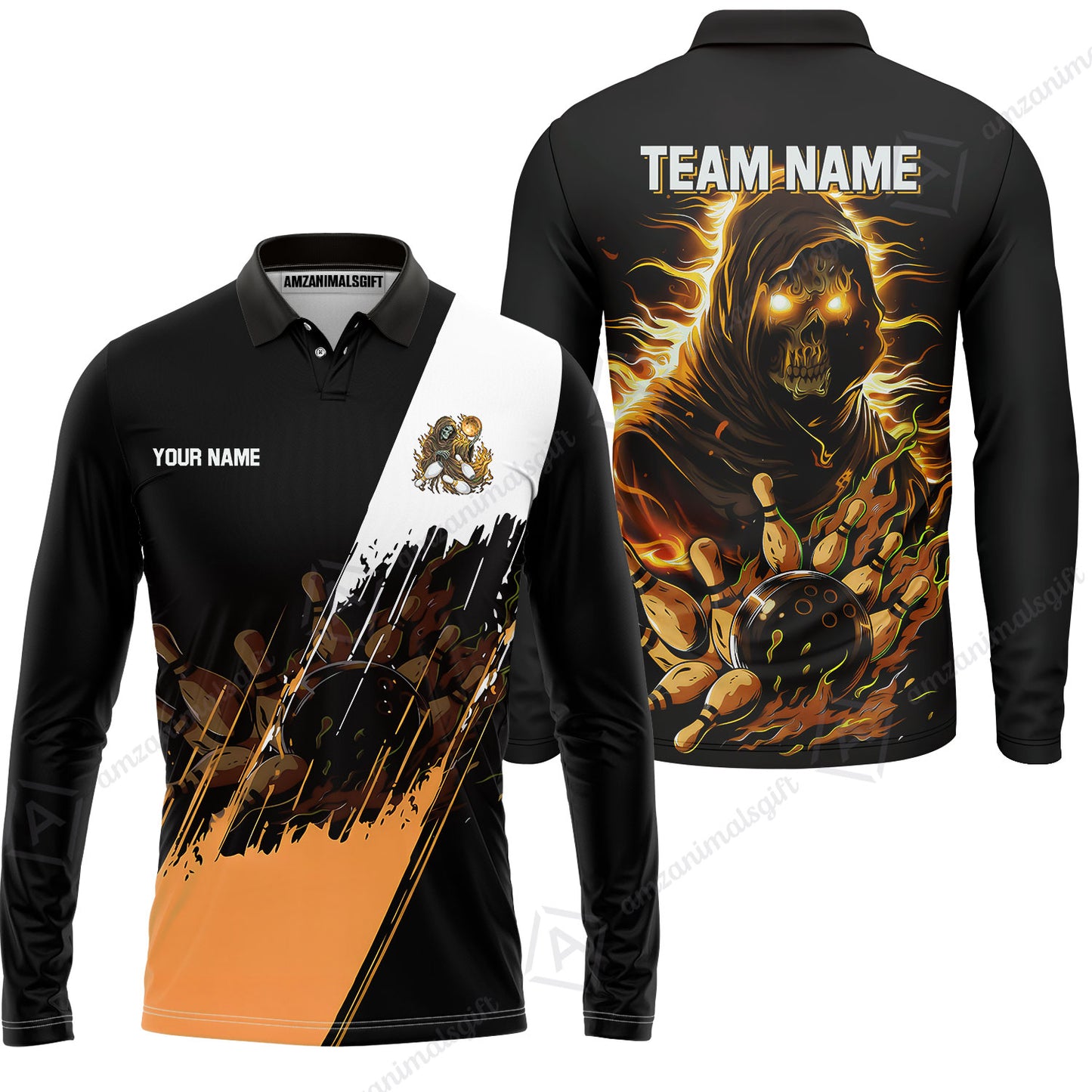 Custom Bowling Jersey Polo Shirt, Glow Reaper Bowling Custom Bowling Jersey Team Shirt For Players With Name & Team Name