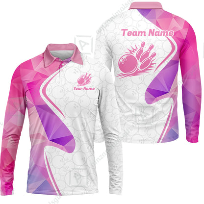 Custom Bowling Jersey Polo Shirt, Polygon Pink Color Purple, Custom Bowling Jersey Team Shirt For Players With Name and Team Name