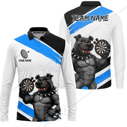 Custom Darts Jersey Polo Shirt, Pitbull Hold Dart Board, Custom Dart Jersey Team Shirt For Players With Name & Team Name