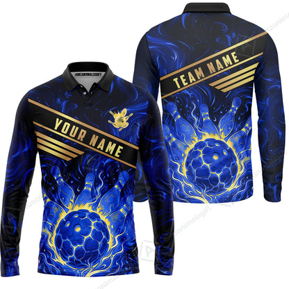 Custom Bowling Polo Shirt, Glowing Bowling Ball and Pins Custom Bowling Polo Team Shirt For Players With Name & Team Name