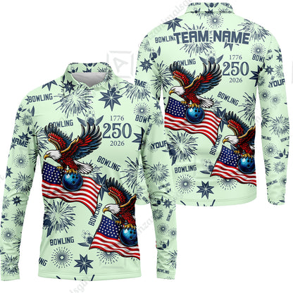 Custom Bowling Jersey Polo Shirt, USA 250 Years of Independence Bowling, Custom Bowling Jersey Team Shirt For Players With Name and Team Name