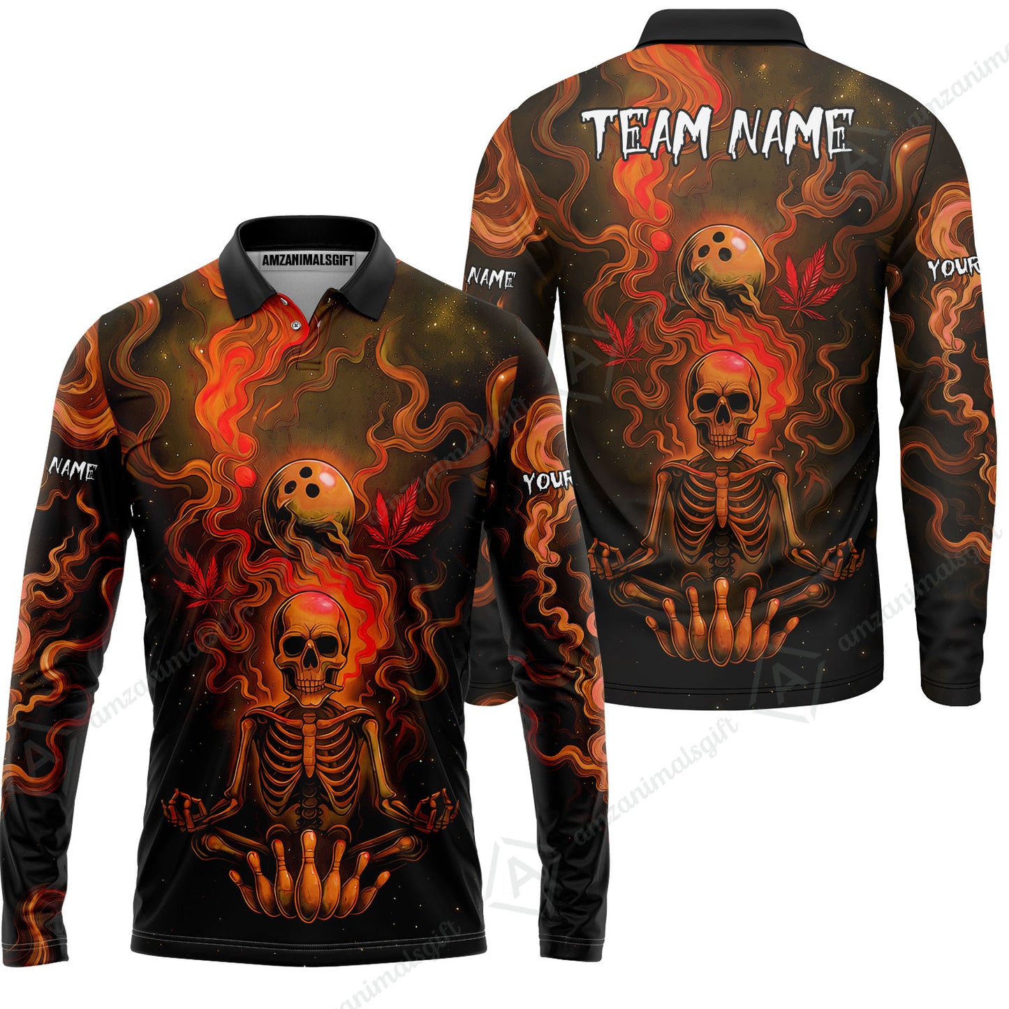 Custom Bowling Team Unisex Polo Shirt, Neon Skull CNB Bowling Custom Shirt Featuring Personalized Name and Team Name