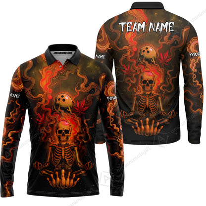 Custom Bowling Team Unisex Polo Shirt, Neon Skull CNB Bowling Custom Shirt Featuring Personalized Name and Team Name