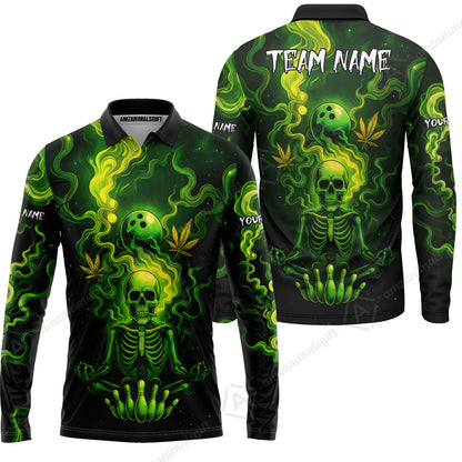 Custom Bowling Team Unisex Polo Shirt, Neon Skull CNB Bowling Custom Shirt Featuring Personalized Name and Team Name