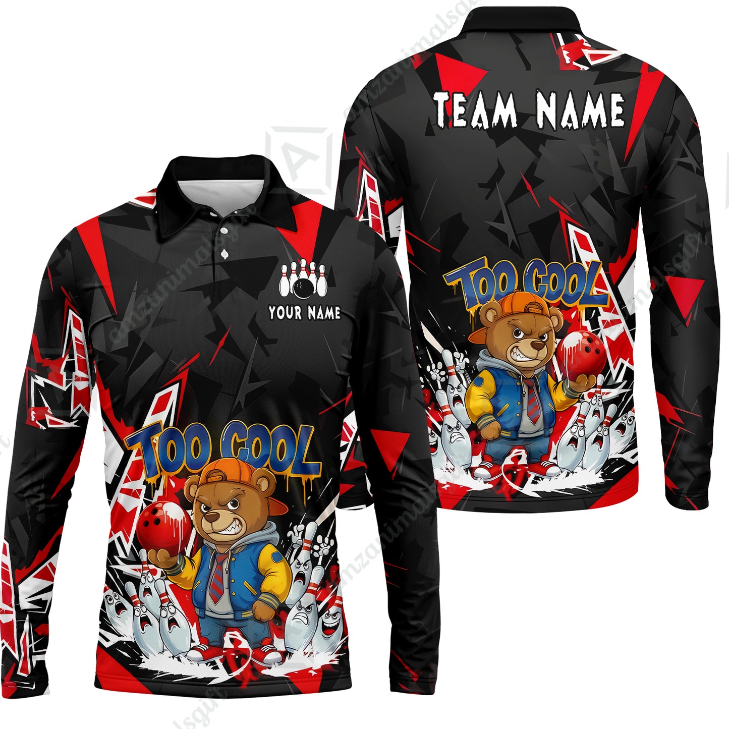 Custom Bowling Jersey Polo Shirt, Streetwear Style Bear Bowling, Custom Bowling Jersey Team Shirt For Players With Name & Team Name