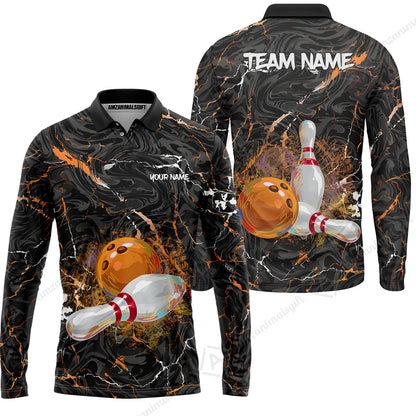Customized Bowling Unisex Polo Shirt, Swirling Marbled Pattern Vibrant Veins, Bowling Uniforms, Personalized Name And Team Name