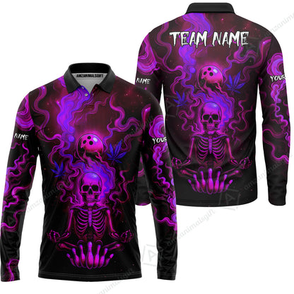 Custom Bowling Team Unisex Polo Shirt, Neon Skull CNB Bowling Custom Shirt Featuring Personalized Name and Team Name
