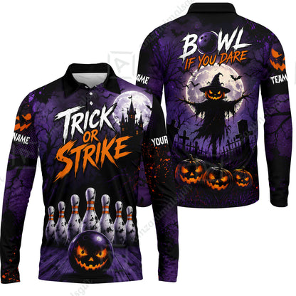 Customized Bowling Shirt, Bowl If You Dare Trick Or Strike, Personalized Polo Shirt For Players With Name & Team Name
