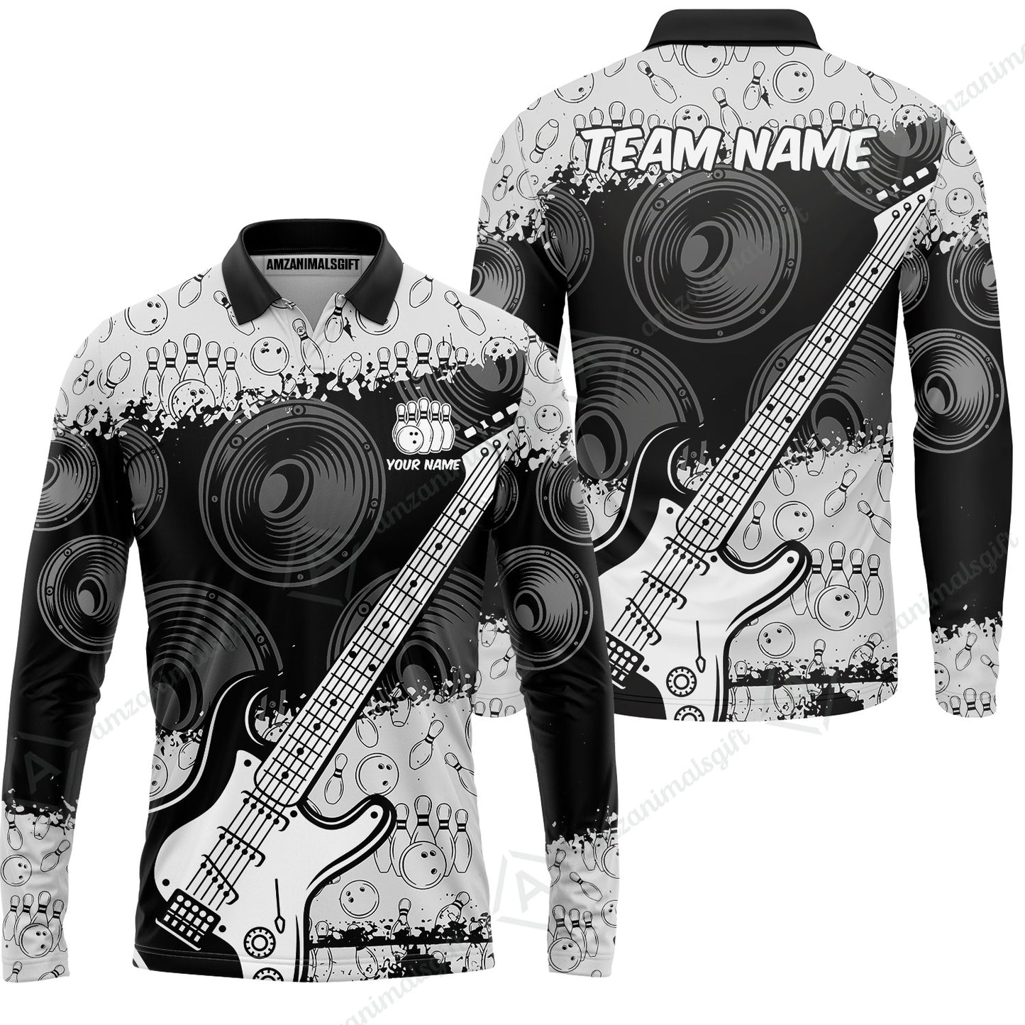 Customized Bowling Unisex Polo Shirt, Guitar Speaker Bowling, Bowling Uniform - Personalized Name Team Name For Bowlers