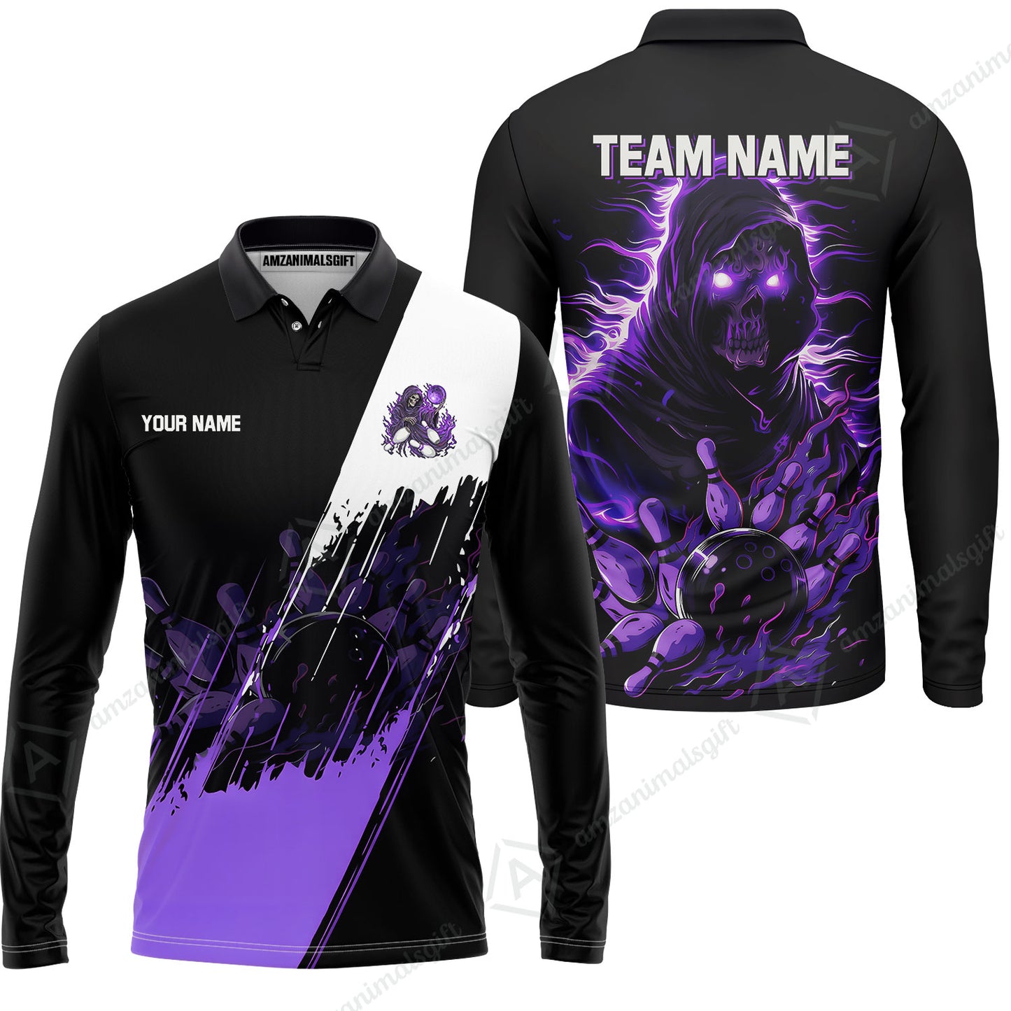 Custom Bowling Jersey Polo Shirt, Glow Reaper Bowling Custom Bowling Jersey Team Shirt For Players With Name & Team Name